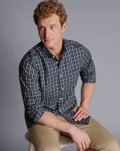 Flash Sale Charles Tyrwhitt Button-Down Collar Non-Iron Stretch Poplin Check Shirt - Navy