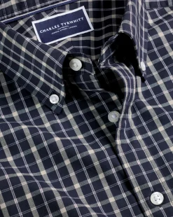 Flash Sale Charles Tyrwhitt Button-Down Collar Non-Iron Stretch Poplin Check Shirt - Navy