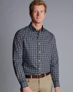 Flash Sale Charles Tyrwhitt Button-Down Collar Non-Iron Stretch Poplin Check Shirt - Navy