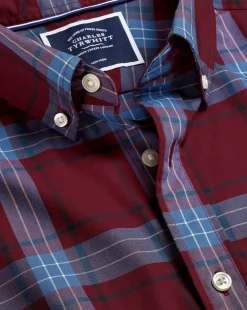 Hot Charles Tyrwhitt Button-Down Collar Non-Iron Stretch Poplin Large Check Shirt - Red