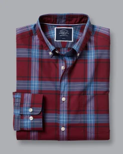 Hot Charles Tyrwhitt Button-Down Collar Non-Iron Stretch Poplin Large Check Shirt - Red