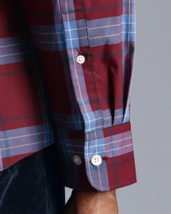 Hot Charles Tyrwhitt Button-Down Collar Non-Iron Stretch Poplin Large Check Shirt - Red