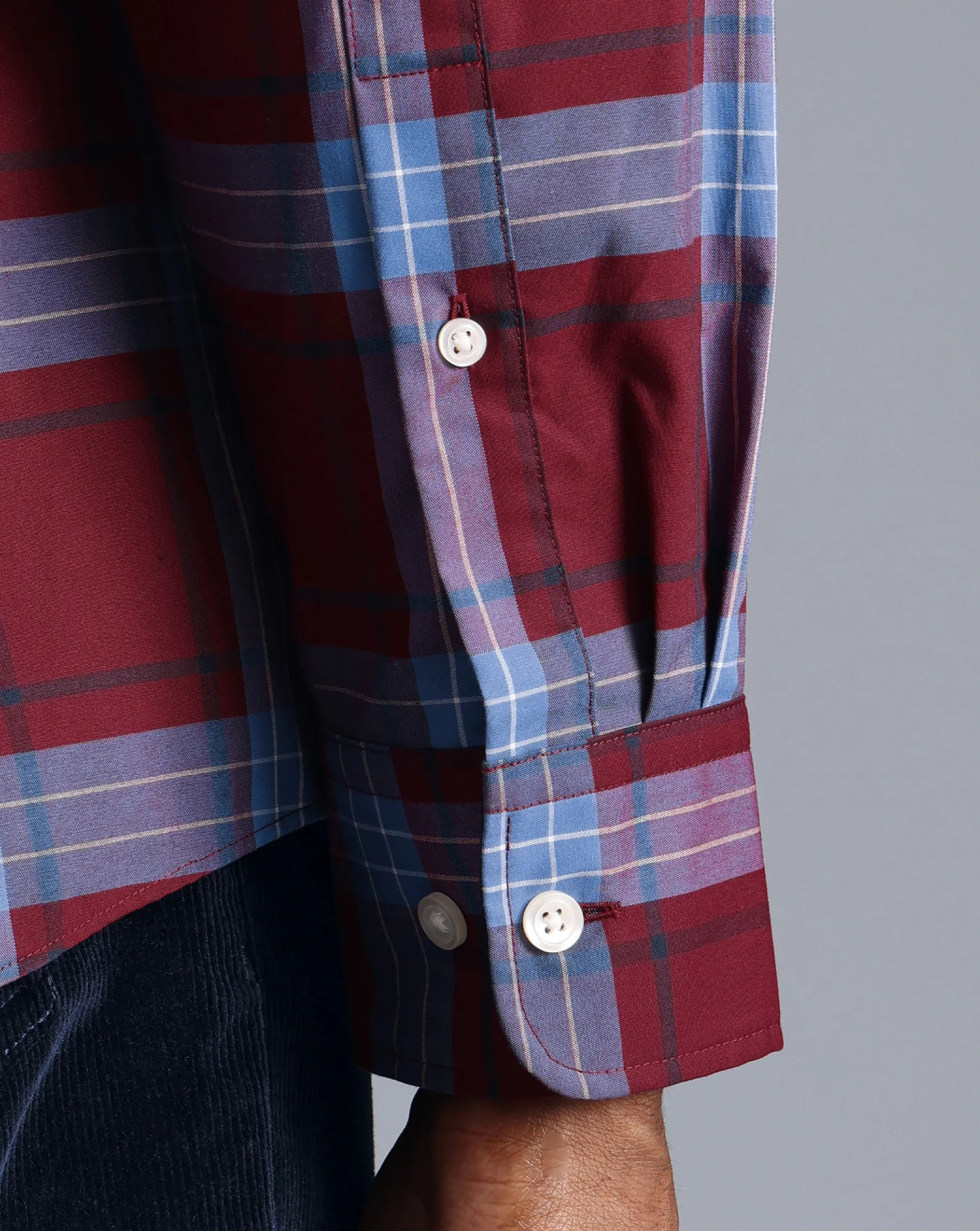 Hot Charles Tyrwhitt Button-Down Collar Non-Iron Stretch Poplin Large Check Shirt - Red
