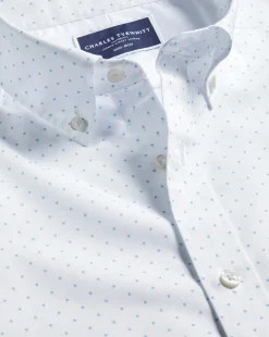 Flash Sale Charles Tyrwhitt Button-Down Collar Spot Print Short Sleeve Shirt - White & Blue Sky