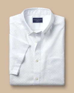 Flash Sale Charles Tyrwhitt Button-Down Collar Spot Print Short Sleeve Shirt - White & Blue Sky
