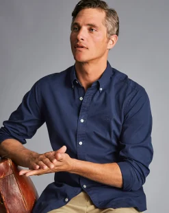Discount Charles Tyrwhitt Button-Down Collar Washed Fine Twill Shirt - Navy