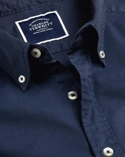 Discount Charles Tyrwhitt Button-Down Collar Washed Fine Twill Shirt - Navy