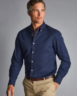 Discount Charles Tyrwhitt Button-Down Collar Washed Fine Twill Shirt - Navy