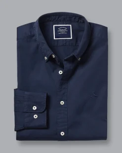 Discount Charles Tyrwhitt Button-Down Collar Washed Fine Twill Shirt - Navy