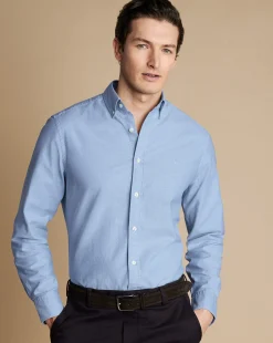 Flash Sale Charles Tyrwhitt Button-Down Collar Washed Oxford Shirt - Blue Sky