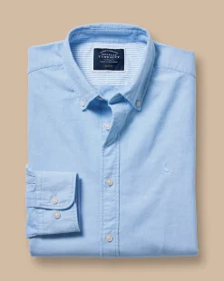 Flash Sale Charles Tyrwhitt Button-Down Collar Washed Oxford Shirt - Blue Sky