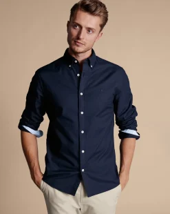 Store Charles Tyrwhitt Button-Down Collar Washed Oxford Shirt - Blue Navy