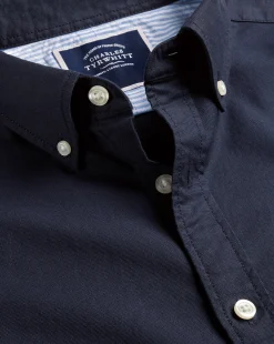 Store Charles Tyrwhitt Button-Down Collar Washed Oxford Shirt - Blue Navy