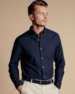 Store Charles Tyrwhitt Button-Down Collar Washed Oxford Shirt - Blue Navy