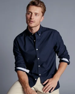 Store Charles Tyrwhitt Button-Down Collar Washed Oxford Shirt - Blue Navy