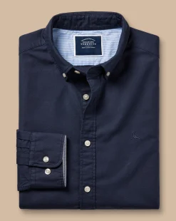 Store Charles Tyrwhitt Button-Down Collar Washed Oxford Shirt - Blue Navy