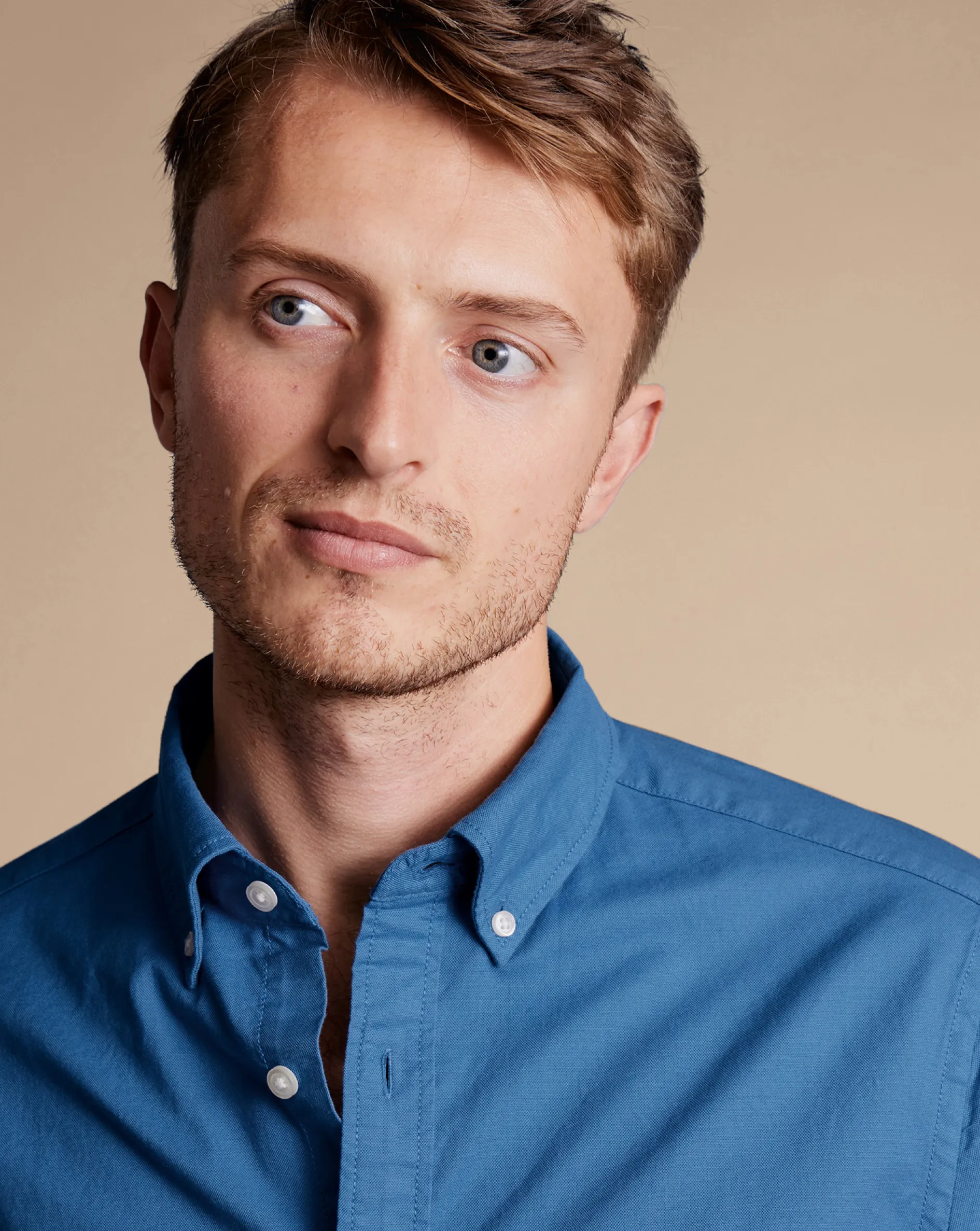 Online Charles Tyrwhitt Button-Down Collar Washed Oxford Short Sleeve Shirt - Ocean Blue