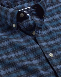 Shop Charles Tyrwhitt Button-Down Collar Washed Oxford Check Shirt - Indigo Blue