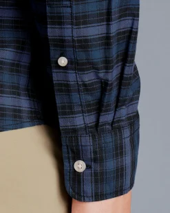 Shop Charles Tyrwhitt Button-Down Collar Washed Oxford Check Shirt - Indigo Blue