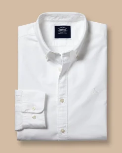 Store Charles Tyrwhitt Button-Down Collar Washed Oxford Shirt - White