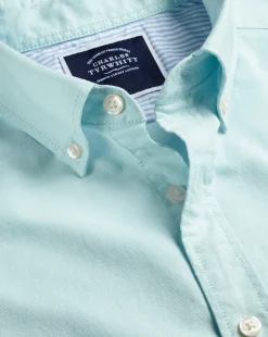 Store Charles Tyrwhitt Button-Down Collar Washed Oxford Shirt - Green Aqua