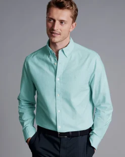 Store Charles Tyrwhitt Button-Down Collar Washed Oxford Shirt - Green Aqua