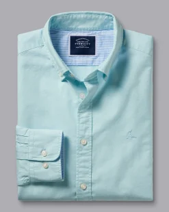 Store Charles Tyrwhitt Button-Down Collar Washed Oxford Shirt - Green Aqua