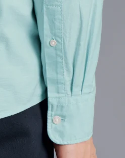 Store Charles Tyrwhitt Button-Down Collar Washed Oxford Shirt - Green Aqua