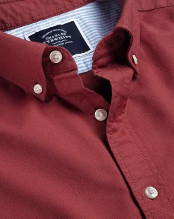 Best Charles Tyrwhitt Button-Down Collar Washed Oxford Shirt - Maroon Red