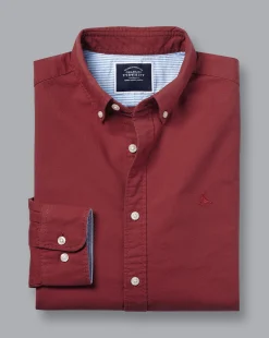 Best Charles Tyrwhitt Button-Down Collar Washed Oxford Shirt - Maroon Red