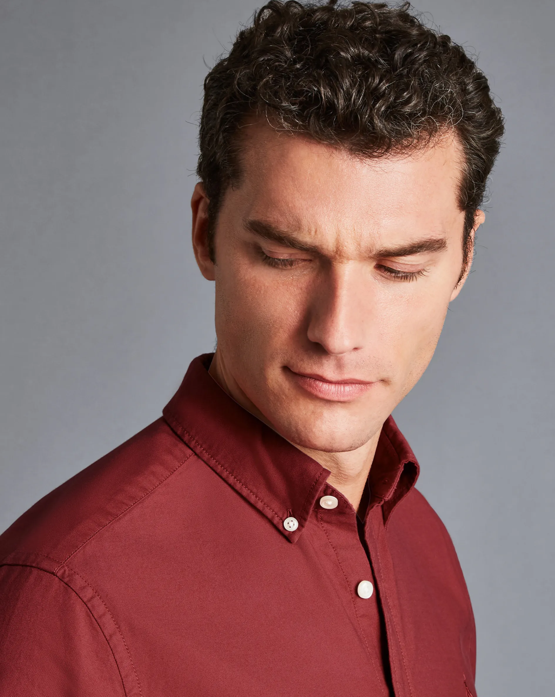 Best Charles Tyrwhitt Button-Down Collar Washed Oxford Shirt - Maroon Red