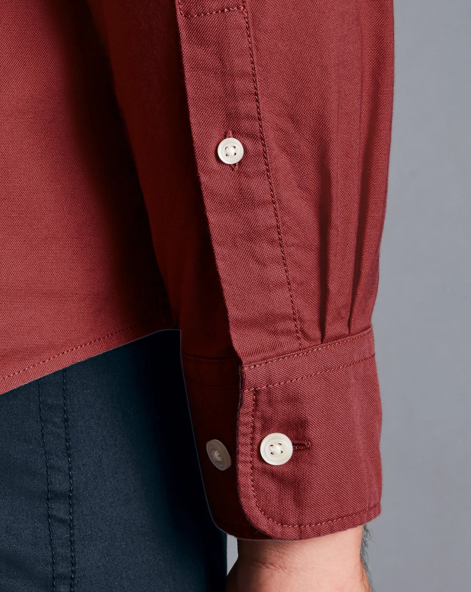 Best Charles Tyrwhitt Button-Down Collar Washed Oxford Shirt - Maroon Red