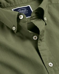 Flash Sale Charles Tyrwhitt Button-Down Collar Washed Fine Twill Shirt - Green Olive
