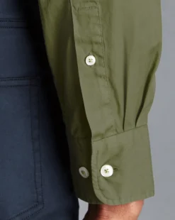 Flash Sale Charles Tyrwhitt Button-Down Collar Washed Fine Twill Shirt - Green Olive