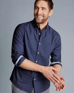 Hot Charles Tyrwhitt Button-Down Collar Washed Oxford Plain Shirt - Heather Blue