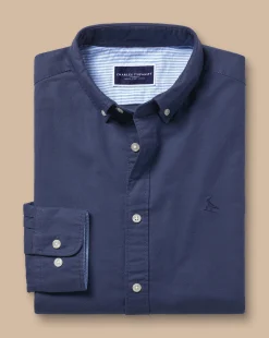 Hot Charles Tyrwhitt Button-Down Collar Washed Oxford Plain Shirt - Heather Blue