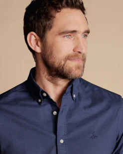 Hot Charles Tyrwhitt Button-Down Collar Washed Oxford Plain Shirt - Heather Blue