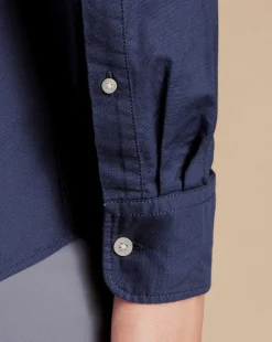 Hot Charles Tyrwhitt Button-Down Collar Washed Oxford Plain Shirt - Heather Blue