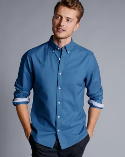 Discount Charles Tyrwhitt Button-Down Collar Washed Oxford Shirt - Ocean Blue