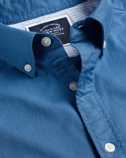 Discount Charles Tyrwhitt Button-Down Collar Washed Oxford Shirt - Ocean Blue