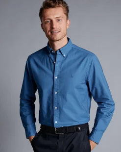 Discount Charles Tyrwhitt Button-Down Collar Washed Oxford Shirt - Ocean Blue