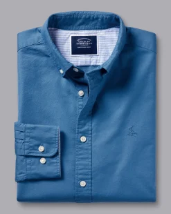 Discount Charles Tyrwhitt Button-Down Collar Washed Oxford Shirt - Ocean Blue