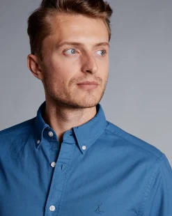 Discount Charles Tyrwhitt Button-Down Collar Washed Oxford Shirt - Ocean Blue