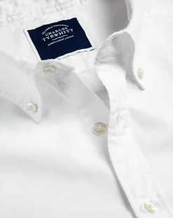 Store Charles Tyrwhitt Button-Down Collar Washed Fine Twill Shirt - White