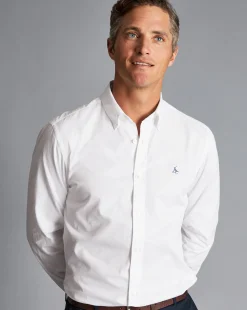 Store Charles Tyrwhitt Button-Down Collar Washed Fine Twill Shirt - White