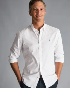 Store Charles Tyrwhitt Button-Down Collar Washed Fine Twill Shirt - White
