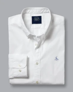 Store Charles Tyrwhitt Button-Down Collar Washed Fine Twill Shirt - White