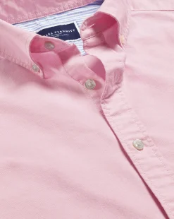 Best Charles Tyrwhitt Button-Down Collar Washed Oxford Plain Shirt - Pink