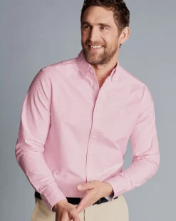 Best Charles Tyrwhitt Button-Down Collar Washed Oxford Plain Shirt - Pink