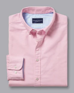 Best Charles Tyrwhitt Button-Down Collar Washed Oxford Plain Shirt - Pink